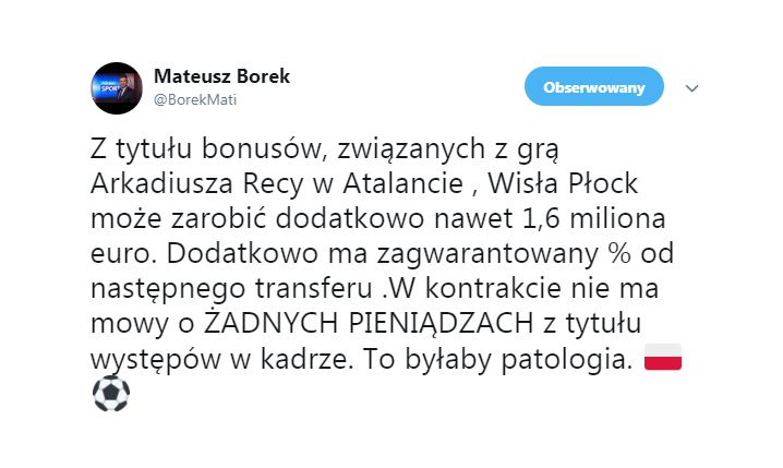 Mateusz Borek wyjaśnia szczegóły kontraktu Recy